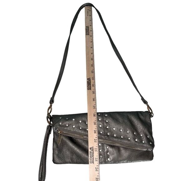 Imoshion Gunmetal Pewter Gray Fold-over Shoulder Bag or Clutch Rhinestones - Picture 9 of 12